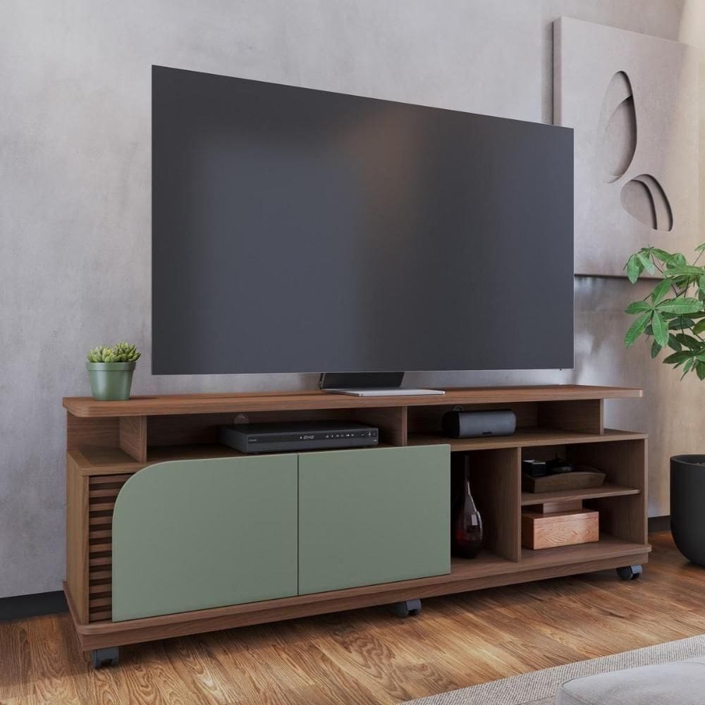 Rack Bancada 2 Portas Com Rodízio Jurerê 1.8 Amêndoa Hortelã