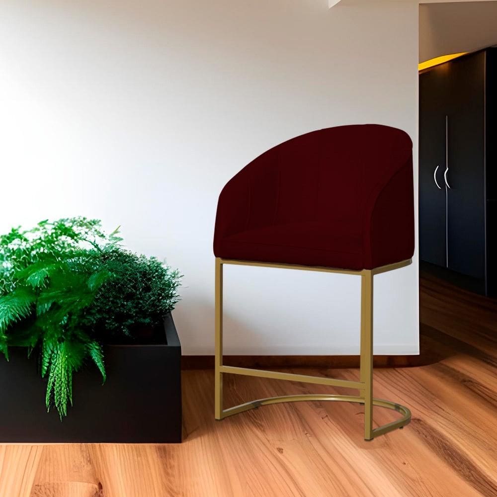 Poltrona Banqueta Decorativa Base Metal Mia Suede Bordo - LM DECOR