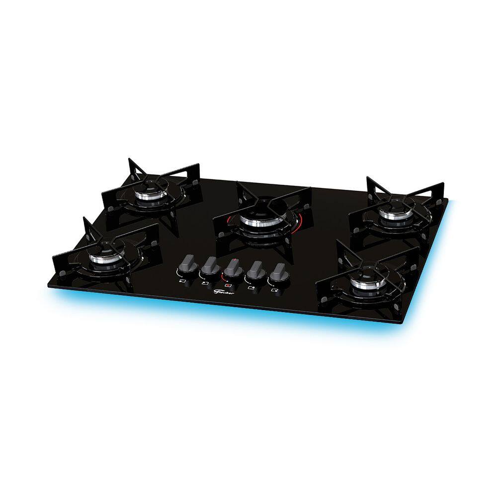 Fogão Cooktop Fischer 5Q Fit Line Gás Mesa Vidro Preto