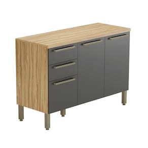 Balcão De Cozinha Com 3 Portas 2 Gavetas E Tampo 100% Mdf Napoli Prime Rio Doce Amendoa-chumbo