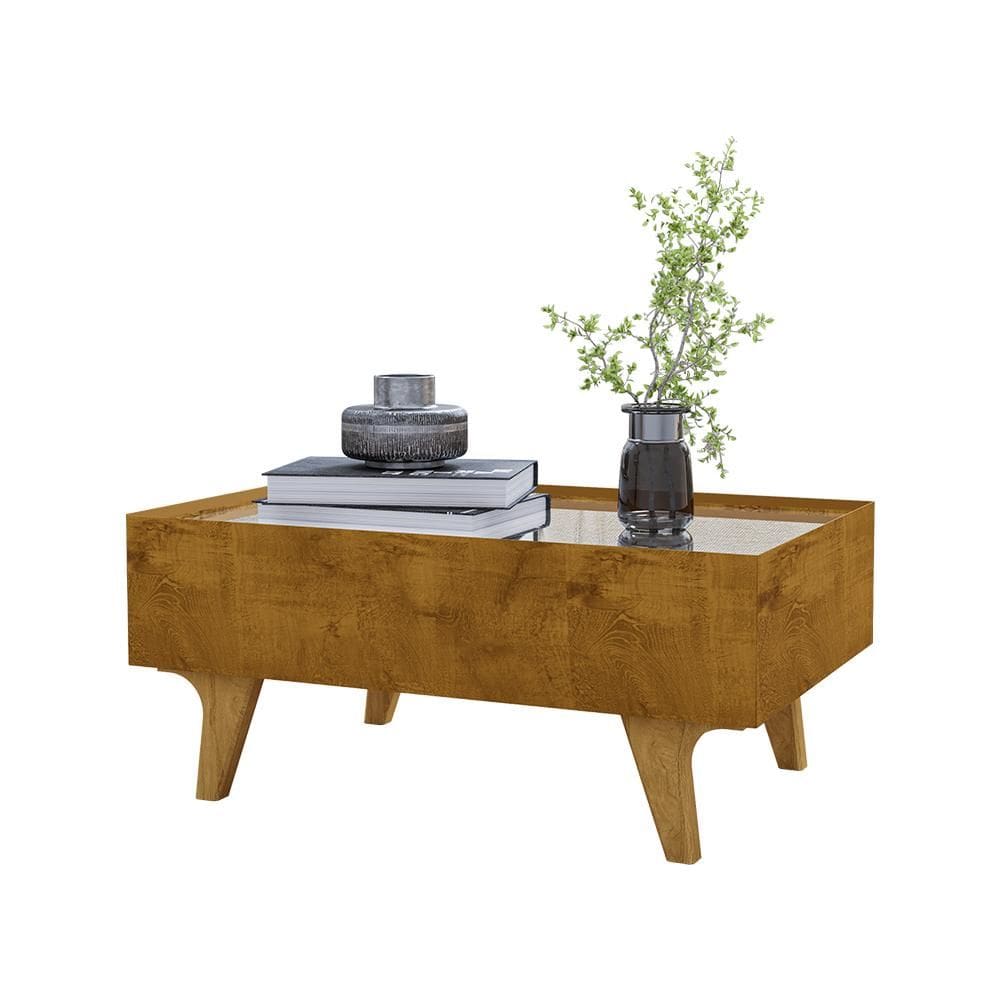 Mesa de Centro Sala Sena Com Tampo de Espelho e 1 Gaveta