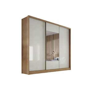 Guarda Roupa Casal 3 Portas de Correr e 4 Gavetas c/ Espelho Arezzo Plus Freijo Cumaru c/ Fendi - Novo Horizonte
