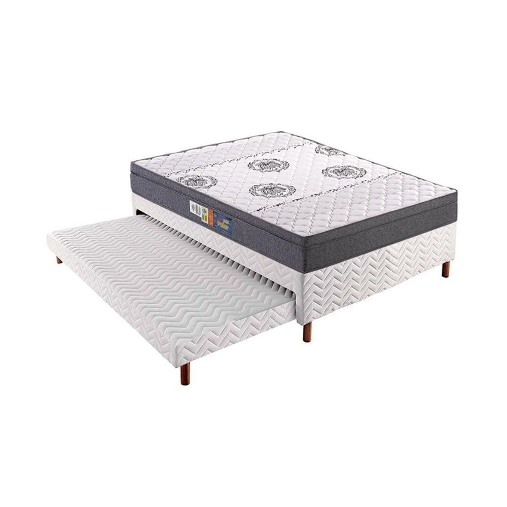 Cama Box c/Auxiliar Casal: Colchão Espuma Polar D45 Pérola Clean + Base Rústico White(138x188)