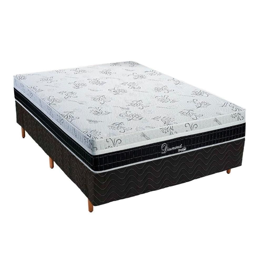 Cama Box Casal: Colchão Molas Polar Superlastic Diamond + Base CRC Rústico Black(138x188)