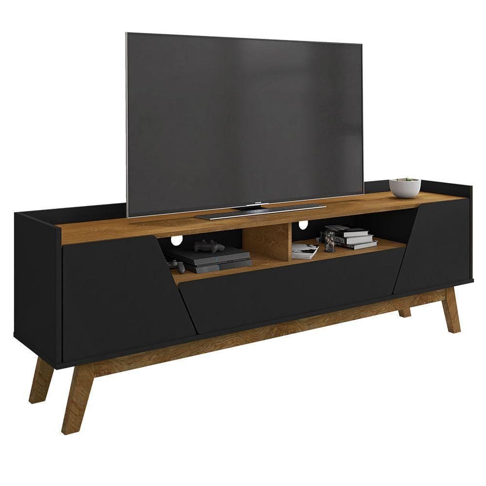 Rack Bancada Para Tv 70 Pol Pés Retrô 180cm Flora B02 Preto-naturalle