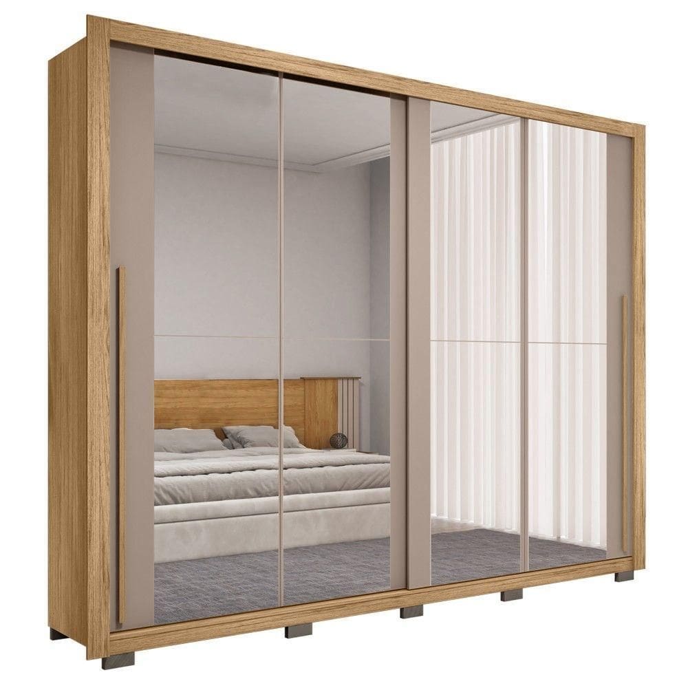 Guarda Roupa Casal 2 Portas De Correr E 8 Espelhos Praticus Buriti Fendi Caemmun