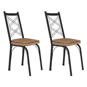 Kit 2 Cadeiras De Cozinha Delaware Estampado Rattan Bege Pés De Ferro Preto - Pallazio