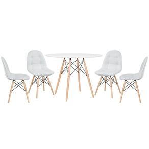 Mesa Redonda Eames 100 Cm Branco + 4 Cadeiras Estofadas Eiffel Botonê Cinza Claro Cinza Claro