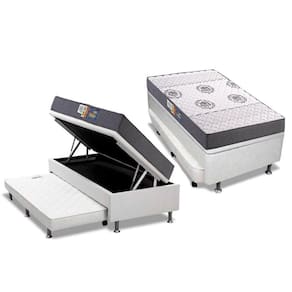 Cama Box Baú c/Auxiliar Solteiro: Colchão Espuma Polar D45 Polar Pérola + Base CRC Courano White(88x188)