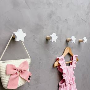 4 Ganchos de parede infantil decoração bebê estrela 4Esbb15