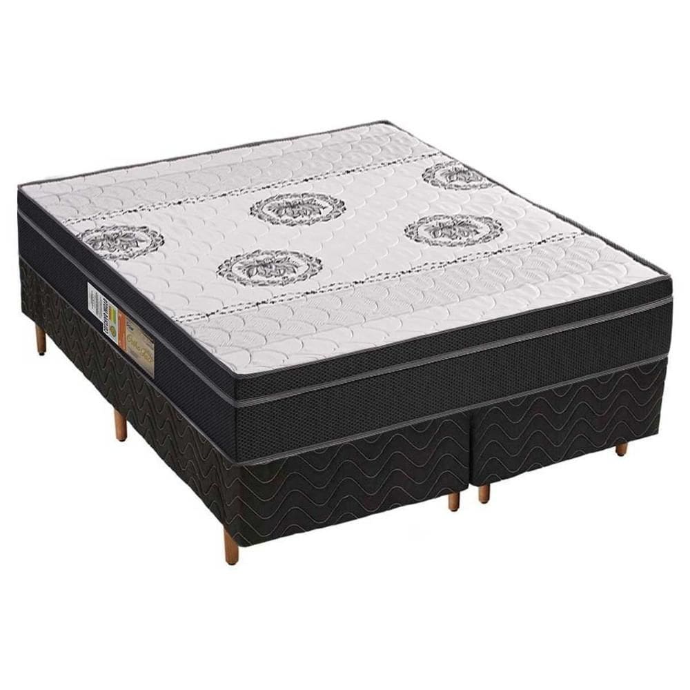 Cama Box Queen: Colchão Espuma Polar D28/EP Orthoface + Base CRC Rústico Black(158x198)