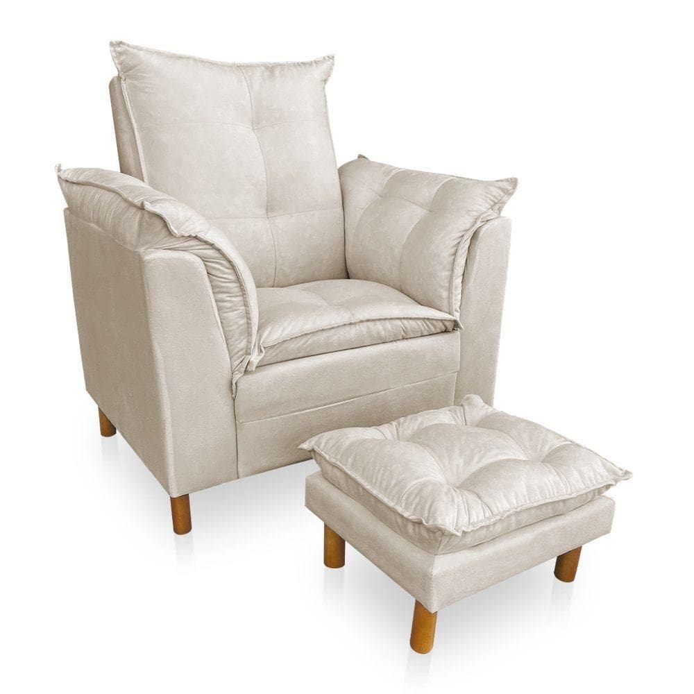 Poltrona De Amamentação Com Puff Laura Veludo Bege