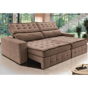 Sofá Retrátil E Reclinável 2,95M Cama Inbox Big Puffer Com SoftgelD40 Velupluma Castor