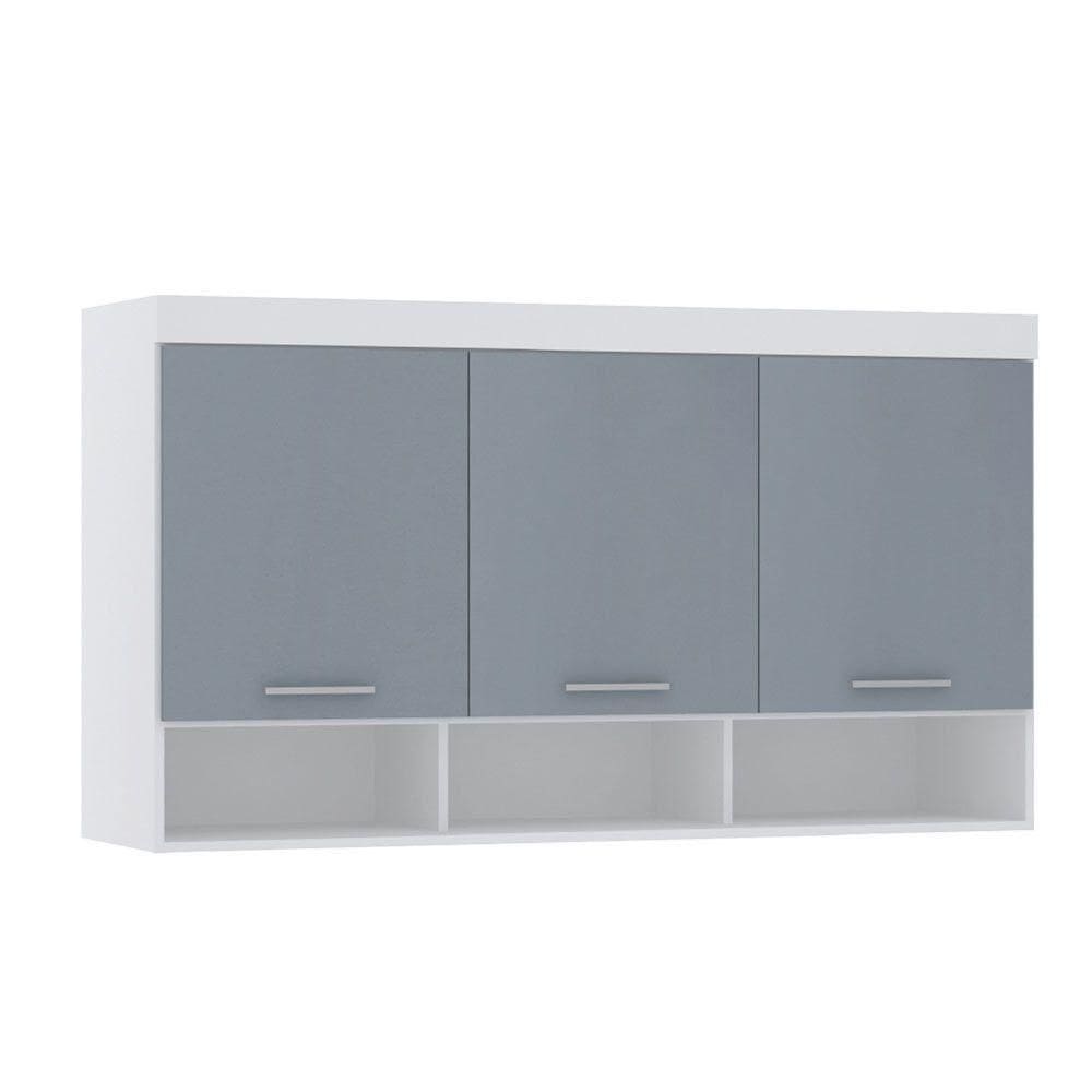 Armário Aéreo Maleiro 145cm 3 Pts Alpes Luciane Móveis Branco Com Grey Sky