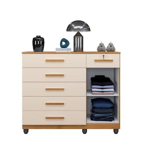 Cômoda Milão 1 Porta 6 Gavetas Em Mdp Benetil Móveis Cinamomo Com Off White