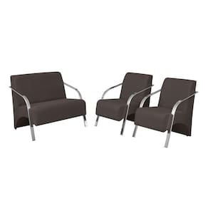 Conjunto Vênus Braço Alumínio D Salla Suede 2 Poltronas De 1 Lugar E 1 De 2 Lugares
