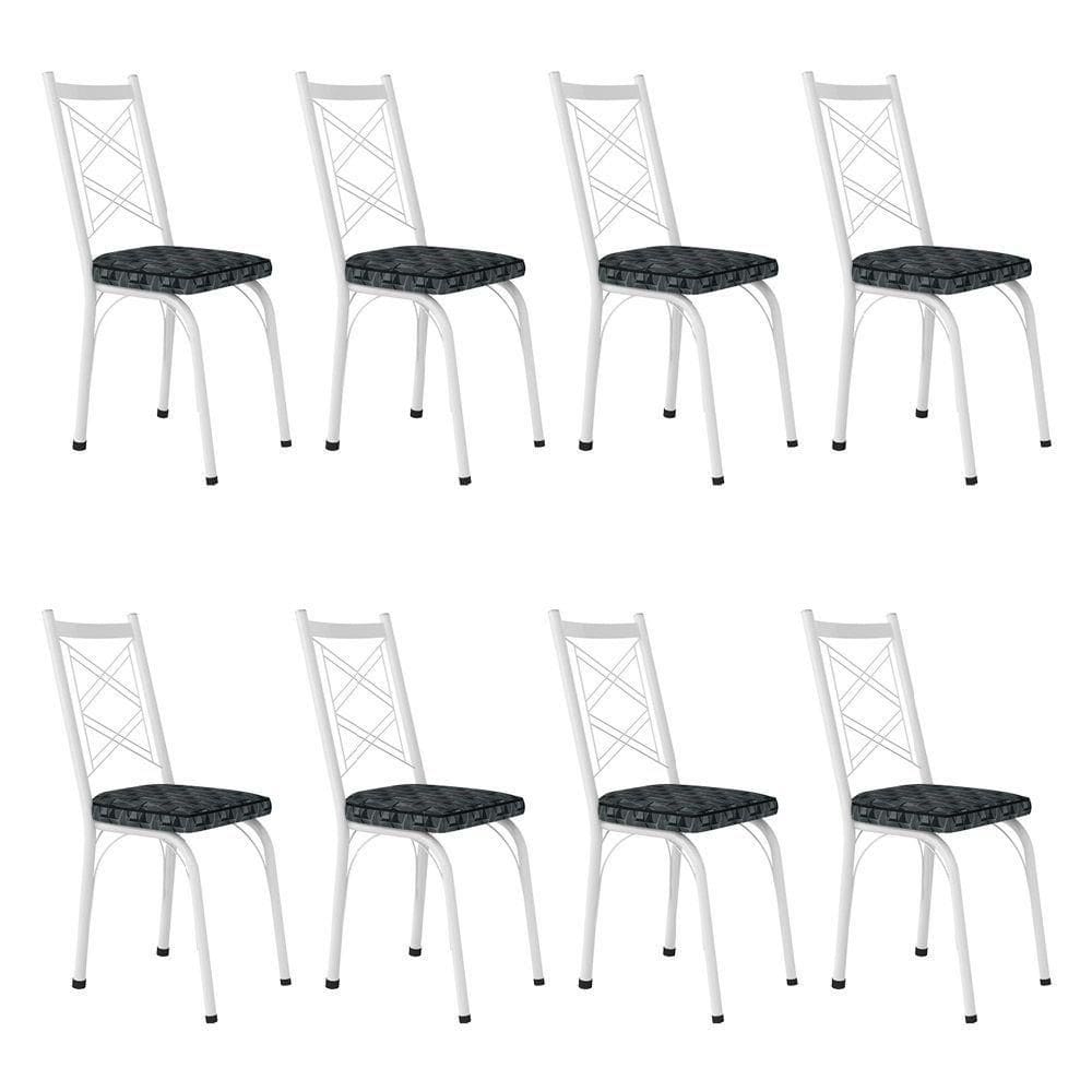 Kit 8 Cadeiras De Cozinha Delaware Estampado Mosaico Silver Pés De Ferro Branco