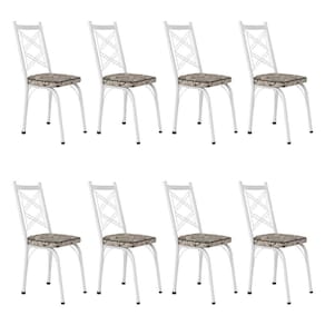 Kit 8 Cadeiras De Cozinha Delaware Estampado Cedro Pés De Ferro Branco