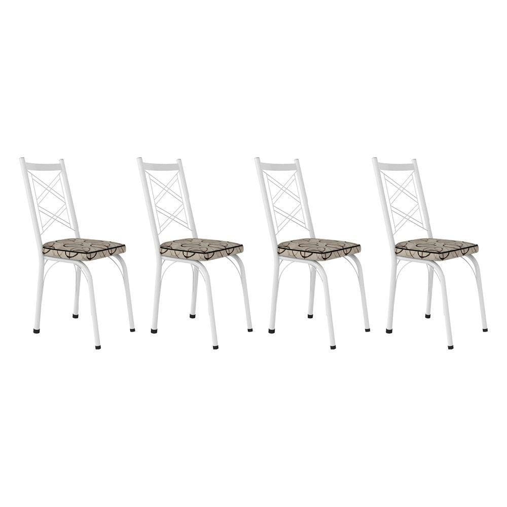 Kit 4 Cadeiras De Cozinha Delaware Estampado Cedro Pés De Ferro Branco