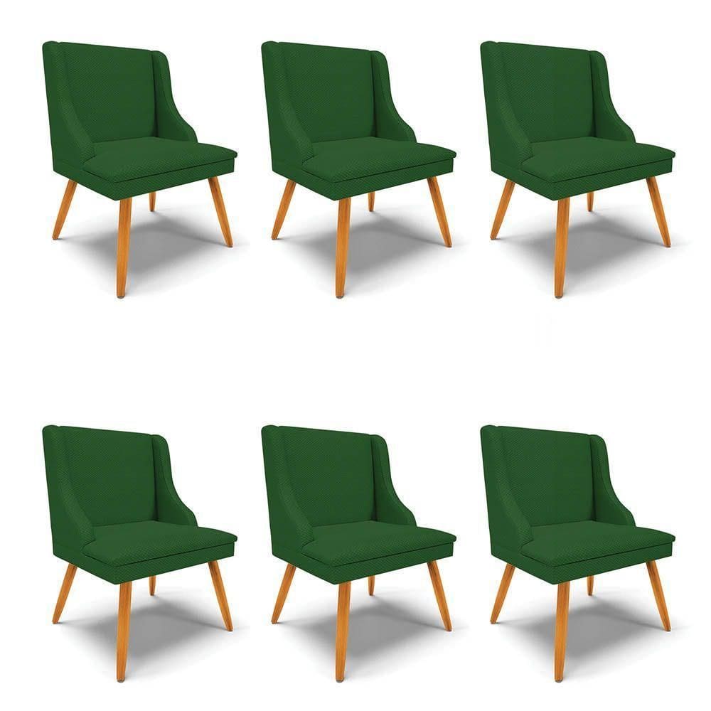 Kit 6 Cadeiras Estofadas Para Sala De Jantar Pés Palito Lia Veludo Verde Luxo - Ibiza