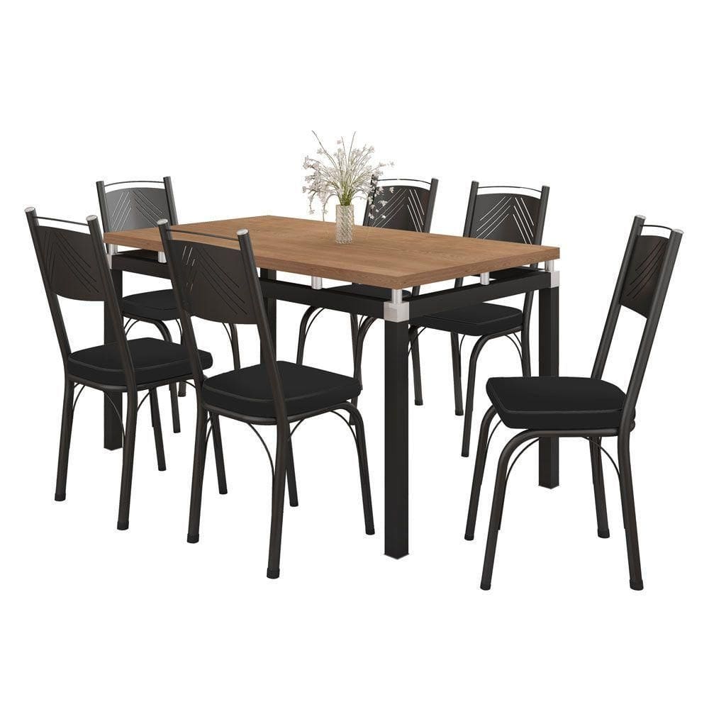 Kit Mesa De Jantar Marva 136cm Com 06 Cadeiras Virginia Preto Ferro Preto - Pallazio