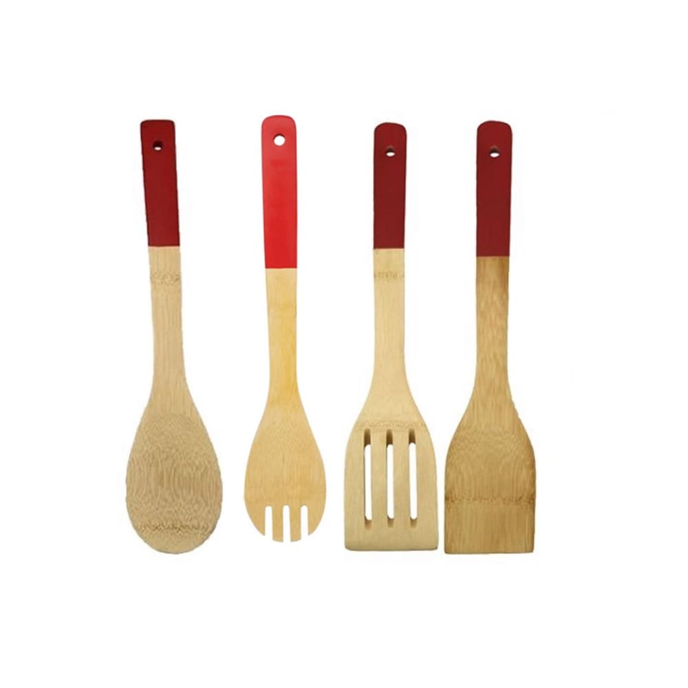 Kit 4 Colheres Ecológicas de Bambu com Cabo de Silicone Cozinhe com Estilo e Sustentabilidade