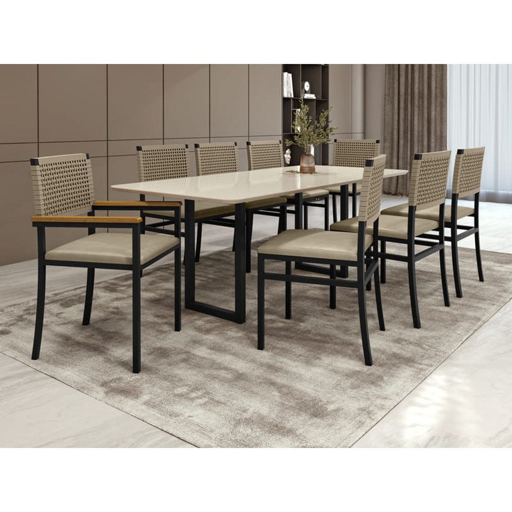 Conjunto para Área Gourmet com Vidro 6 Cadeiras 2,0x0,90m - Itália - Paonanda Decor