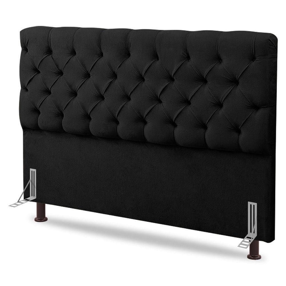 Cabeceira Cama Box Casal Lylla 140cm Capitonê Com Frame Sintético Preto - Abmaza