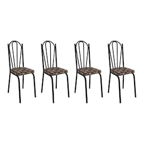 Kit 4 Cadeiras De Cozinha Alabama Estampado Mosaico Palha Pés De Ferro Preto