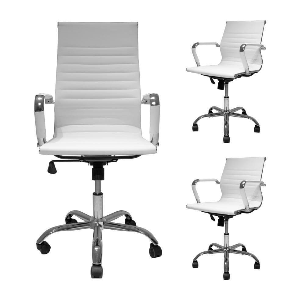 Kit Cadeira De Escritório Presidente Stripes + 2 Cadeiras De Escritório Diretor Stripes Branca