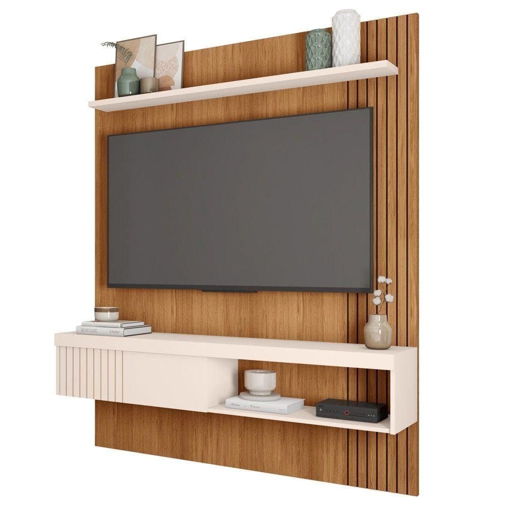 Painel Para Tv 65 Pol Com Bancada Suspensa 150cm Jade Freijó Off White Caemmun
