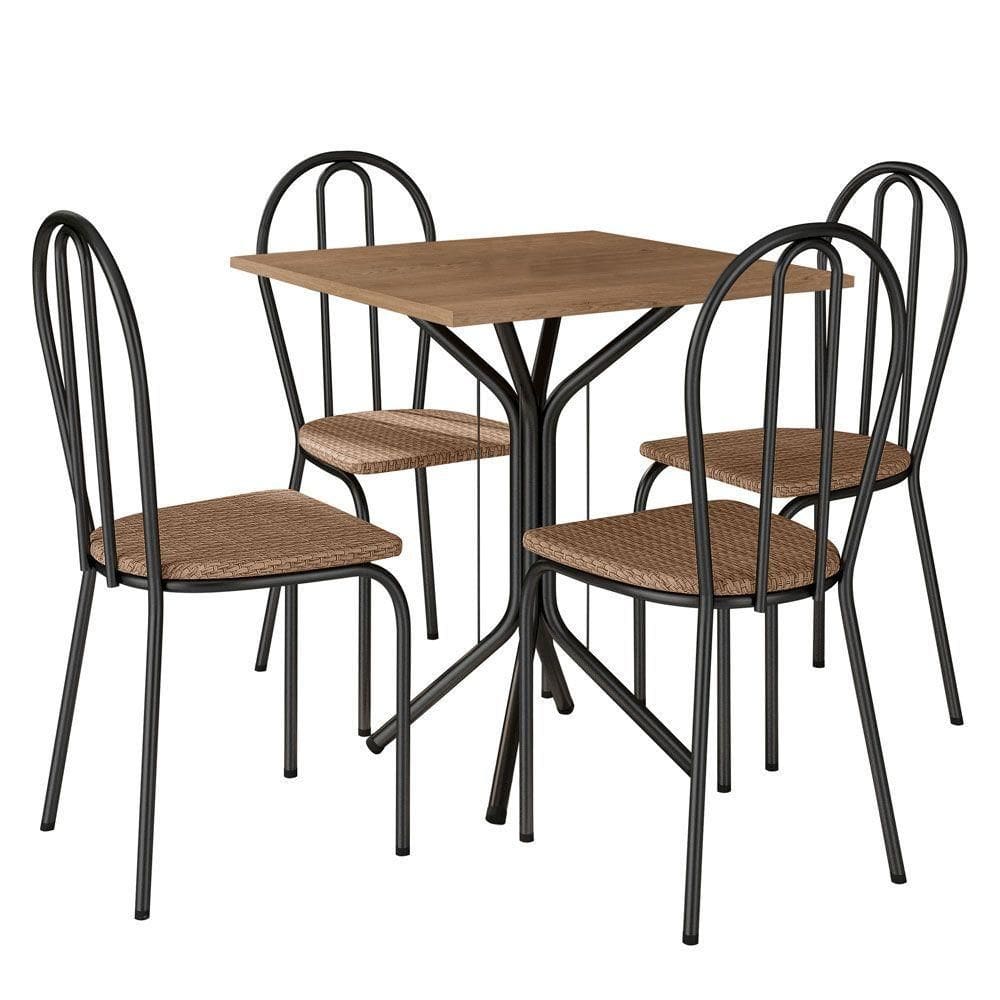 Kit Mesa De Jantar Thaisa 67,5cm Com 04 Cadeiras Texas Ratan Ferro Preto - Pallazio