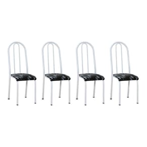 Kit 4 Cadeiras De Cozinha Flórida Estampado Preto Florido Pés De Ferro Branco