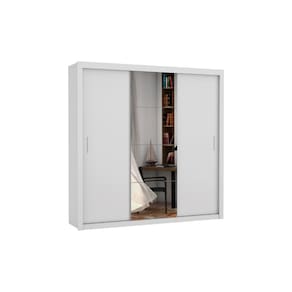 Guarda Roupa Casal Porta Correr c/ espelho 3 portas e 4 gavetas Veneza – Branco