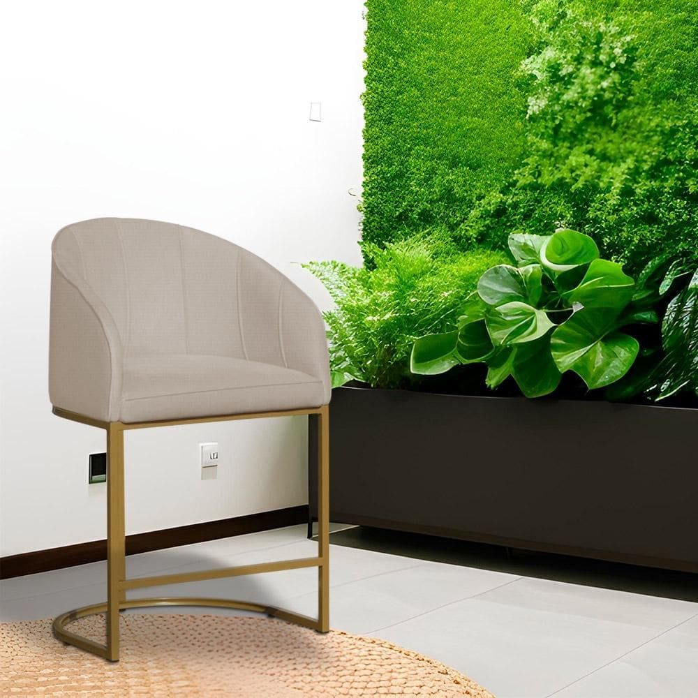 Poltrona Banqueta Decorativa Base Metal Mia Suede Bege - LM DECOR