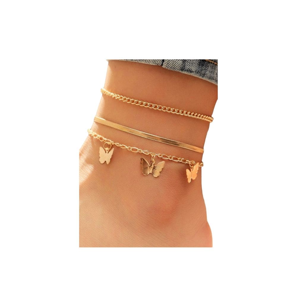 Conjunto de 3 pulseiras de tornozeleira com acessórios boletas para meninas