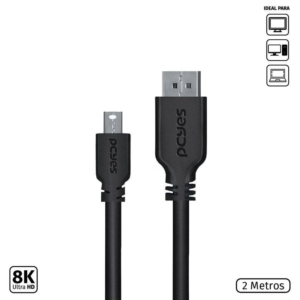 Cabo Mini Displayport Macho Para Displayport Macho V.1.2 28Awg Puro Cobre 2 Metros - Pmddpm-2