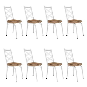 Kit 8 Cadeiras De Cozinha Delaware Estampado Rattan Bege Pés De Ferro Branco