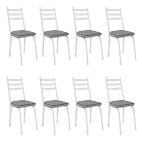 Kit 8 Cadeiras De Cozinha Luisiana Estampado Platina Pés De Ferro Branco