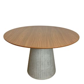 Mesa De Jantar Cone Redonda 130 Cm Base Cimento Concreto Tampo Freijó