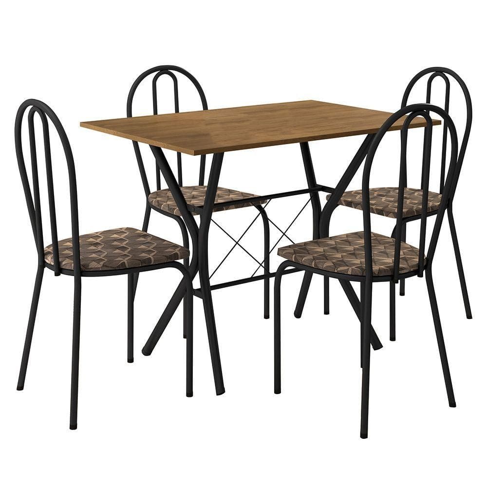 Kit Mesa De Jantar Jade 91 Cm Nature Com 04 Cadeiras Texas Palha Ferro Preto - Pallazio