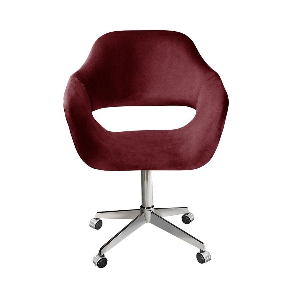 Poltrona Decorativa Zara Pé Giratório de Metal Sala Recepção Bordô
