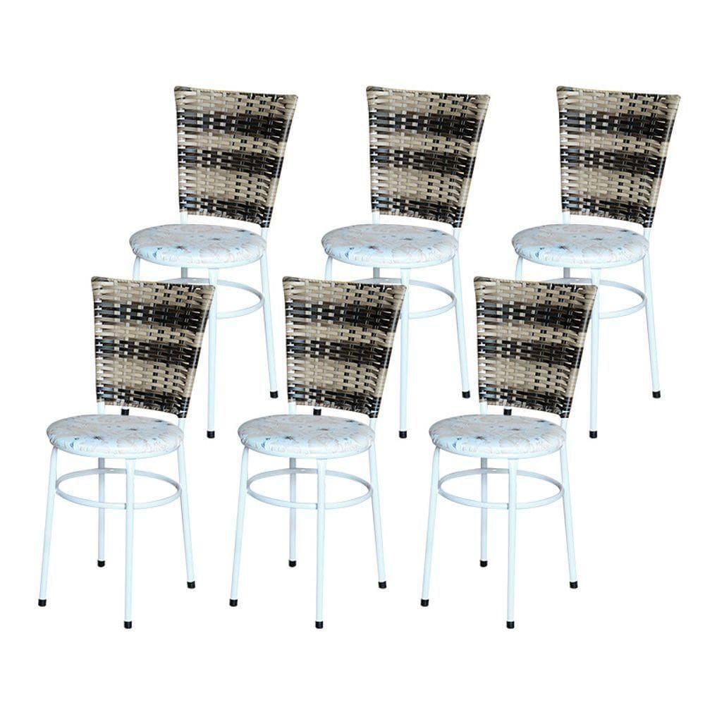 6 Cadeiras Para Mesa Branca Hawai Cappuccino Premium Assento Floral Cor:floral Areia