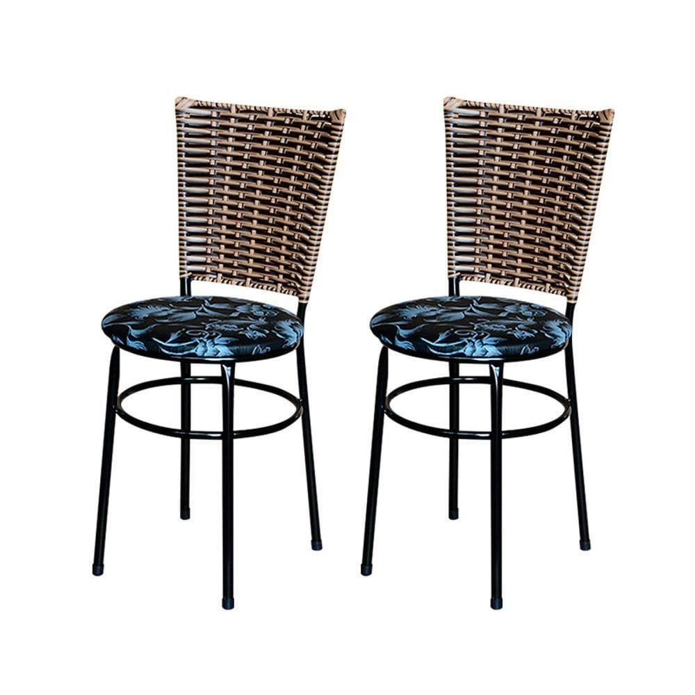 2 Cadeiras Preta Para Cozinha Hawai Avelã Assento Floral Cor:floral Preto