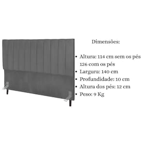 Cabeceira Cama Box Casal 140 Cm Carla Suede Cinza E Frame