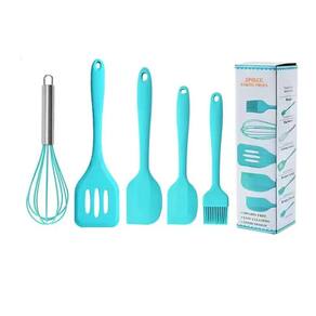 Kit Espátulas Silicone Pincel Fuê 5 Peças Cozinha Azul