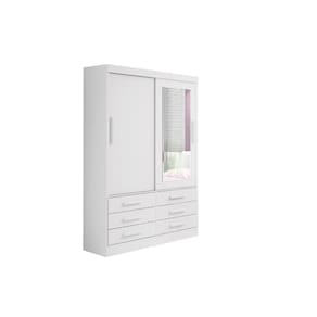 Guarda Roupa Solteiro com Espelho 2 Portas Correr 6 gavetas Meridian – Branco