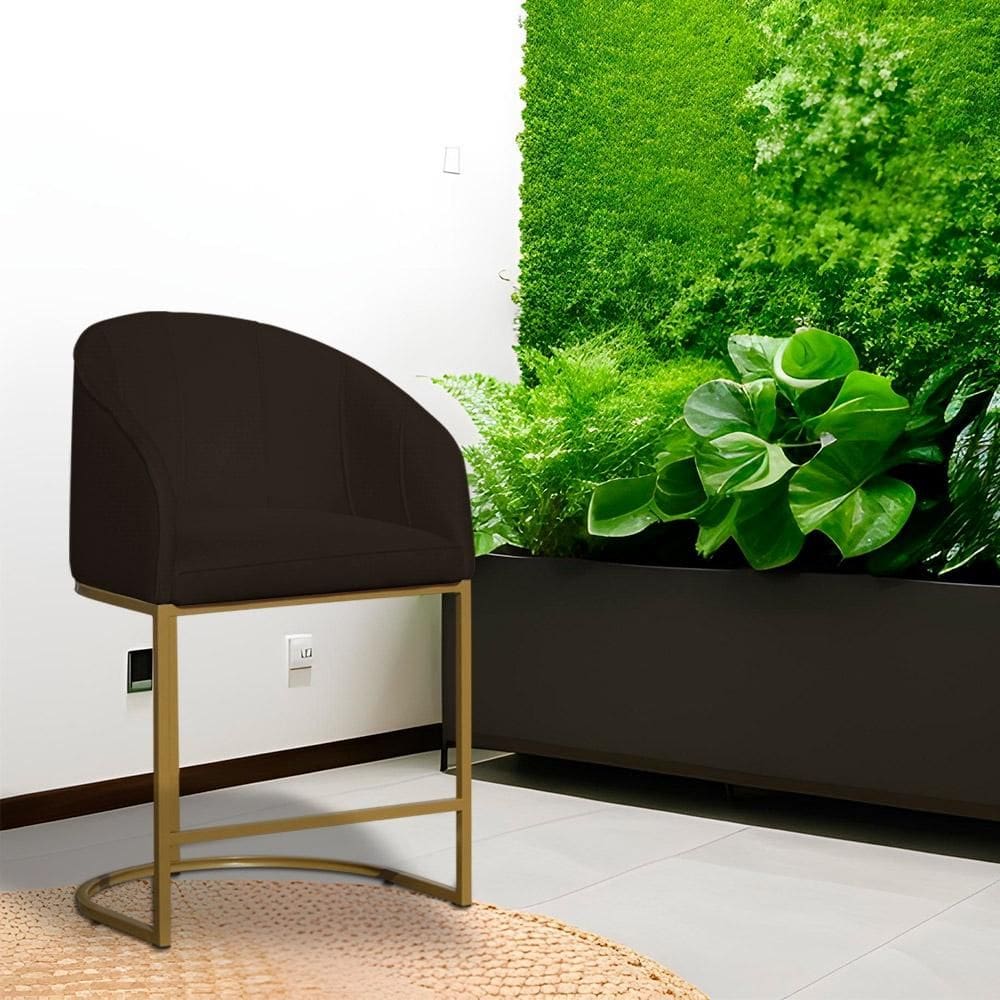 Poltrona Banqueta Decorativa Base Metal Mia Suede Marrom - LM DECOR