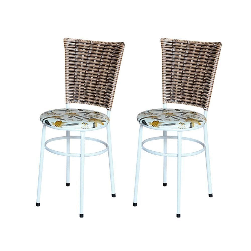 2 Cadeiras Branca Para Cozinha Hawai Avelã Assento Floral Cor:floral Orquídea
