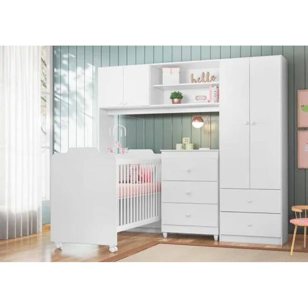 Conjugado com Berço e Cômoda Branco Ternura Profissional Decor